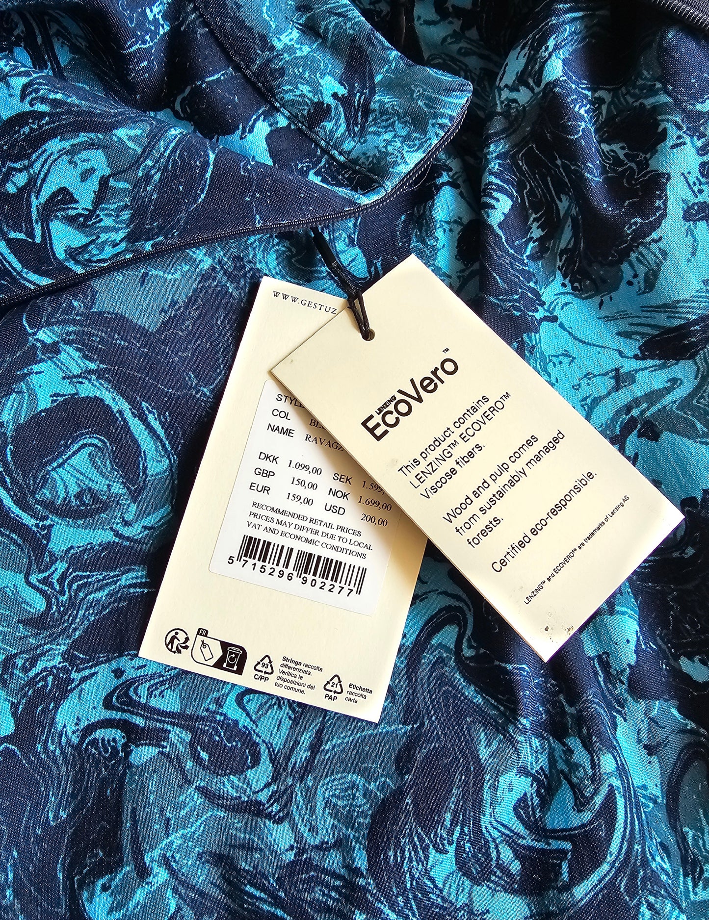 Robe imprimée marbrée bleu nuit – Taille 38