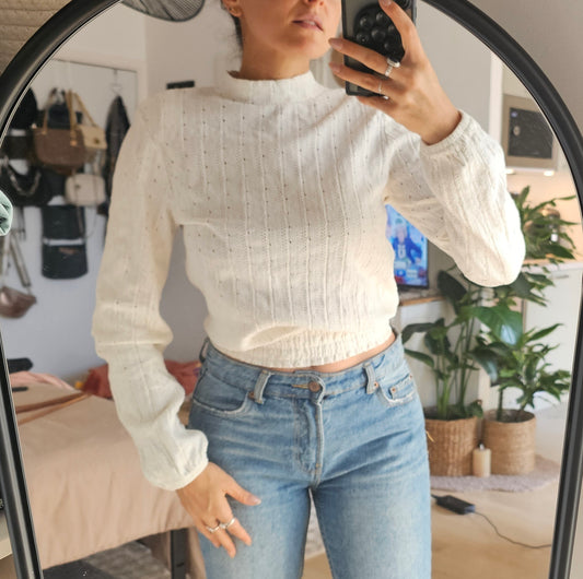 Haut blanc ajouré romantique - Taille S