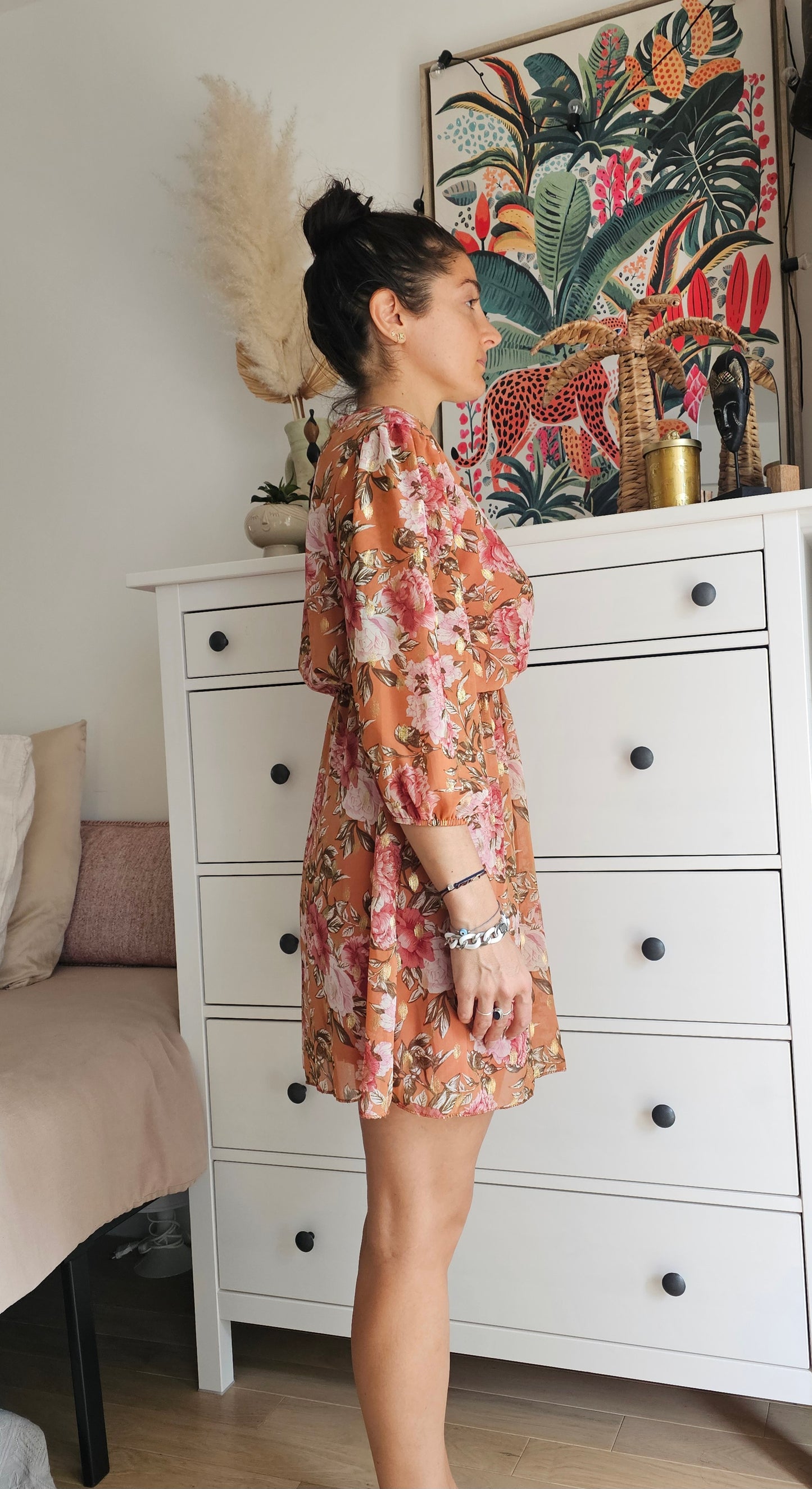 Robe fleurie orangée – Taille S