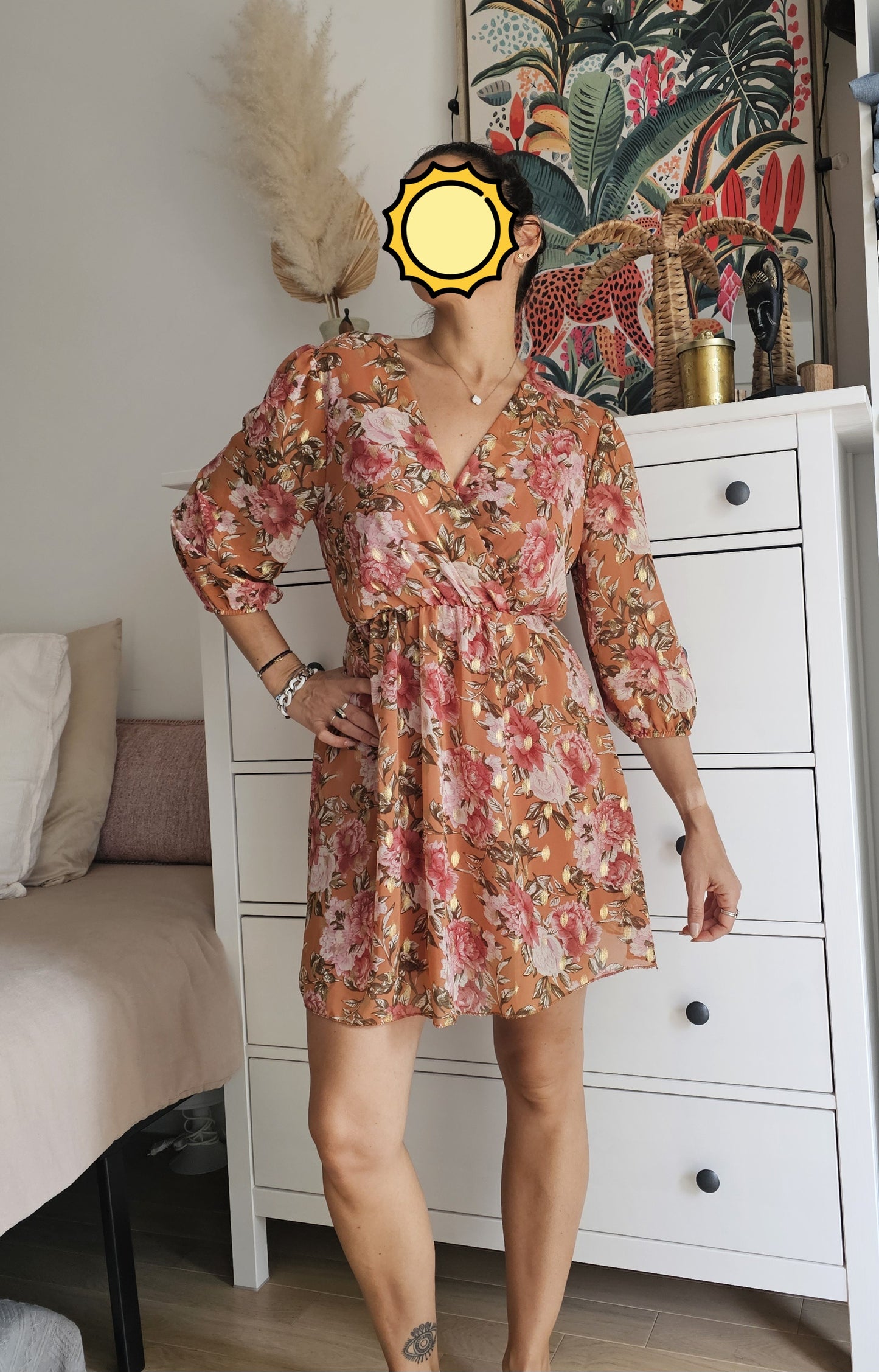 Robe fleurie orangée – Taille S