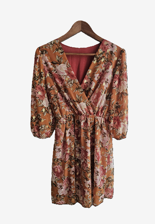 Robe fleurie orangée – Taille S