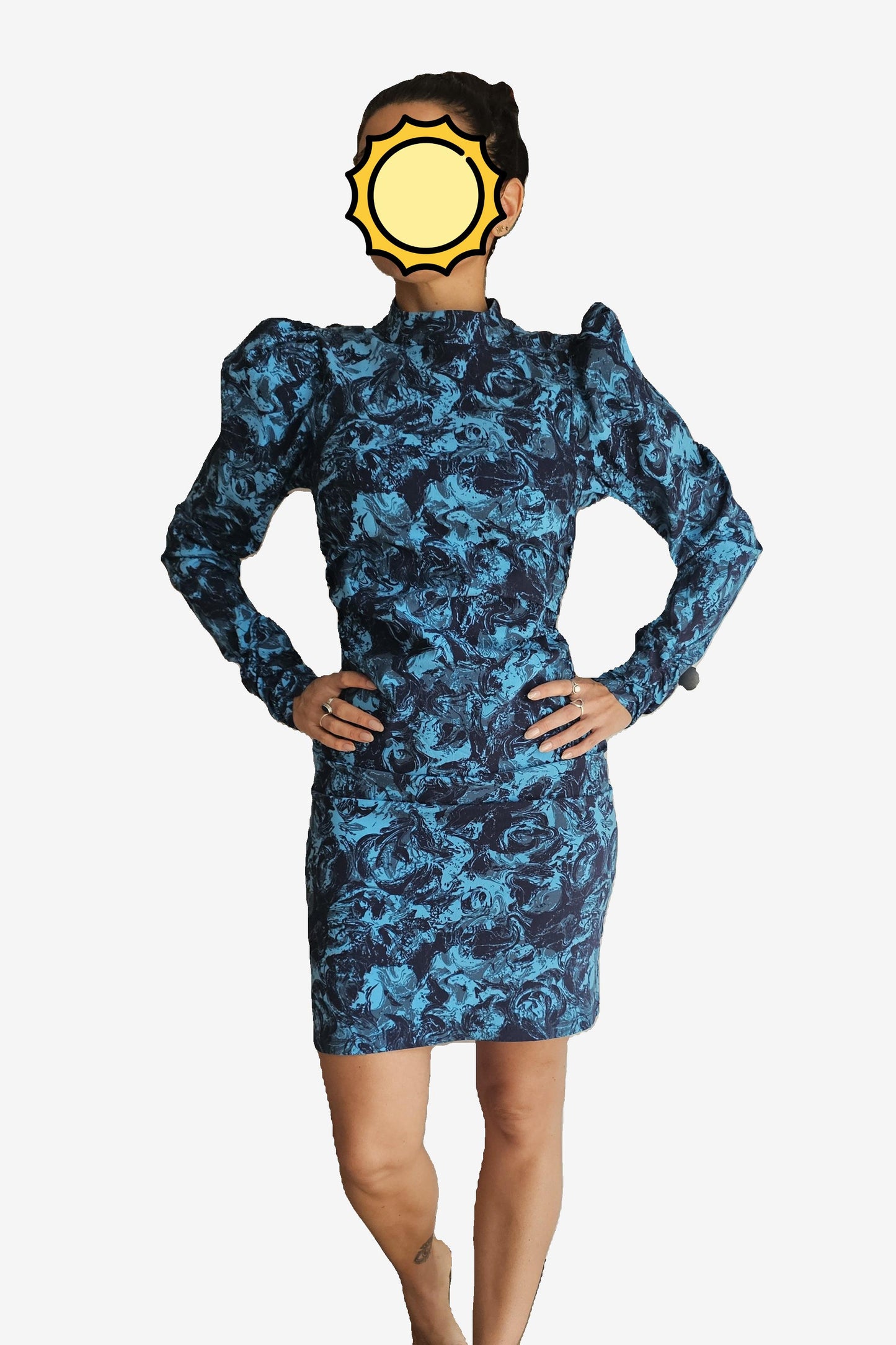 Robe imprimée marbrée bleu nuit – Taille 38