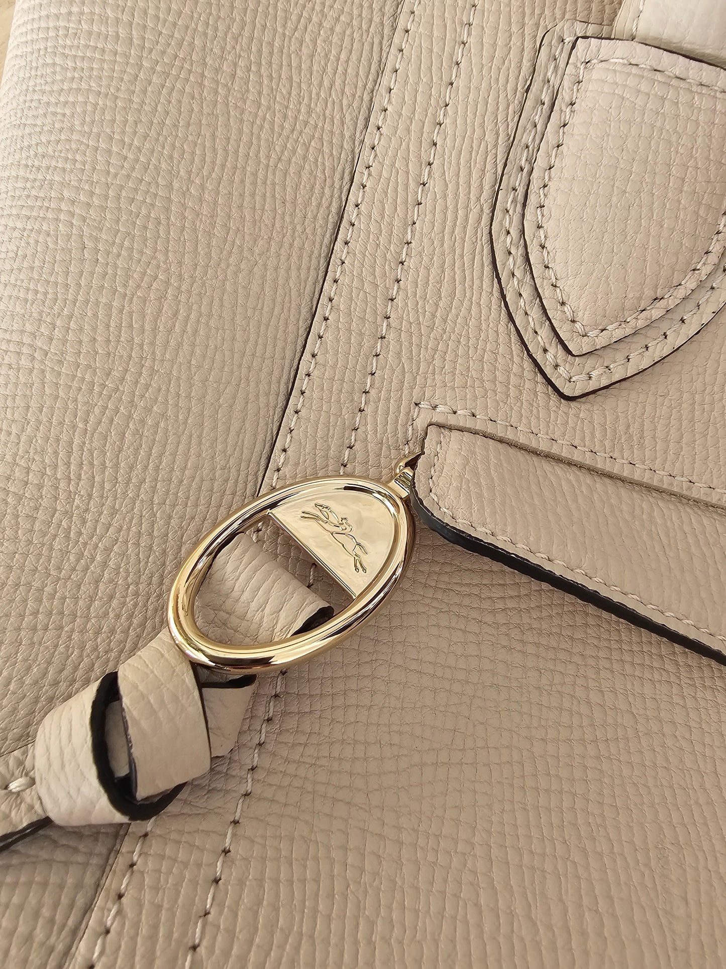 Sac cabas Longchamp taupe en cuir grainé