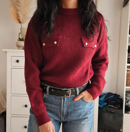Pull bordeaux à poches dorées - Taille S