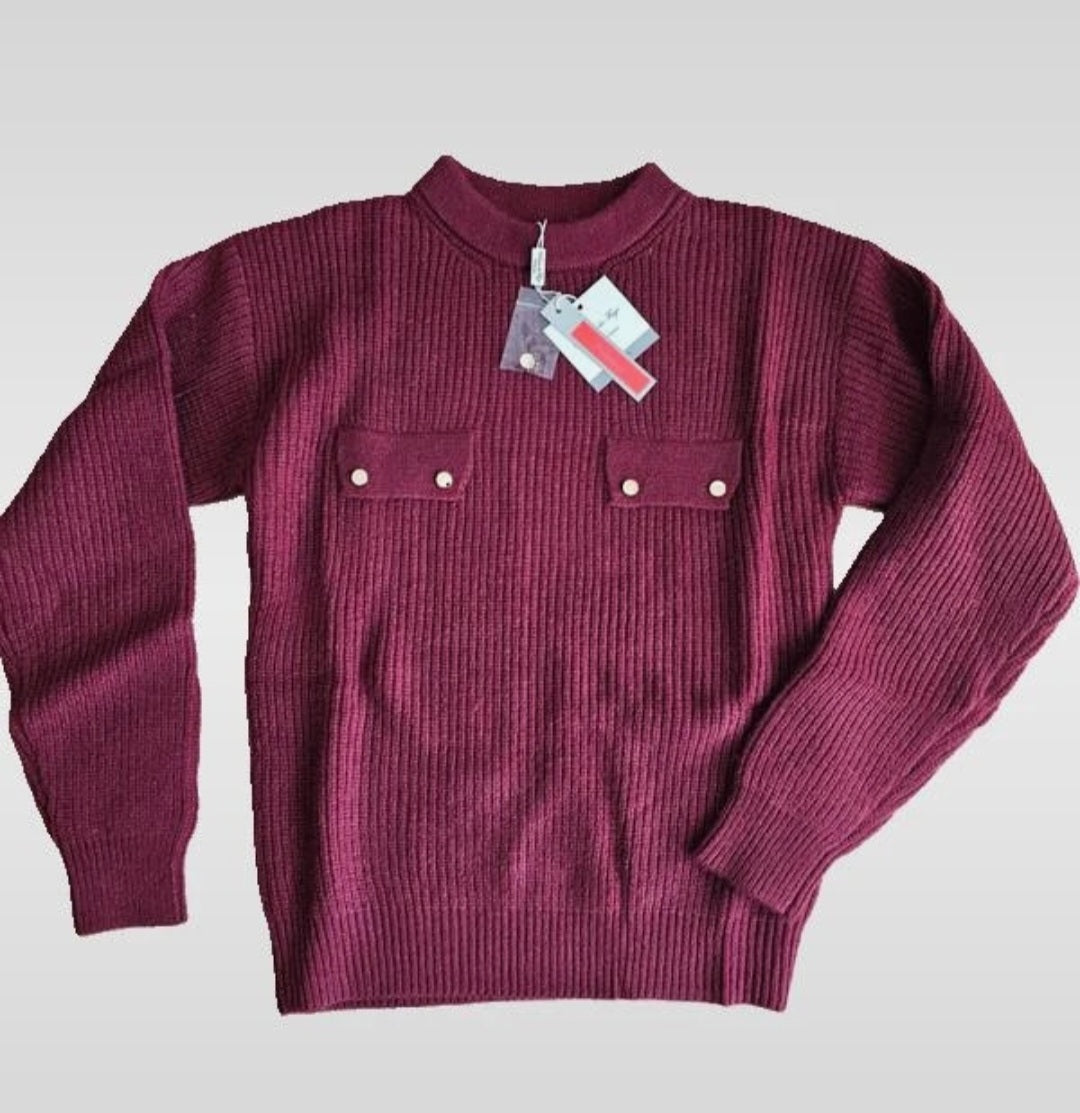 Pull bordeaux à poches dorées - Taille S