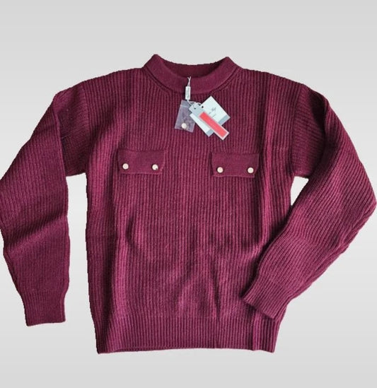Pull bordeaux à poches dorées - Taille S