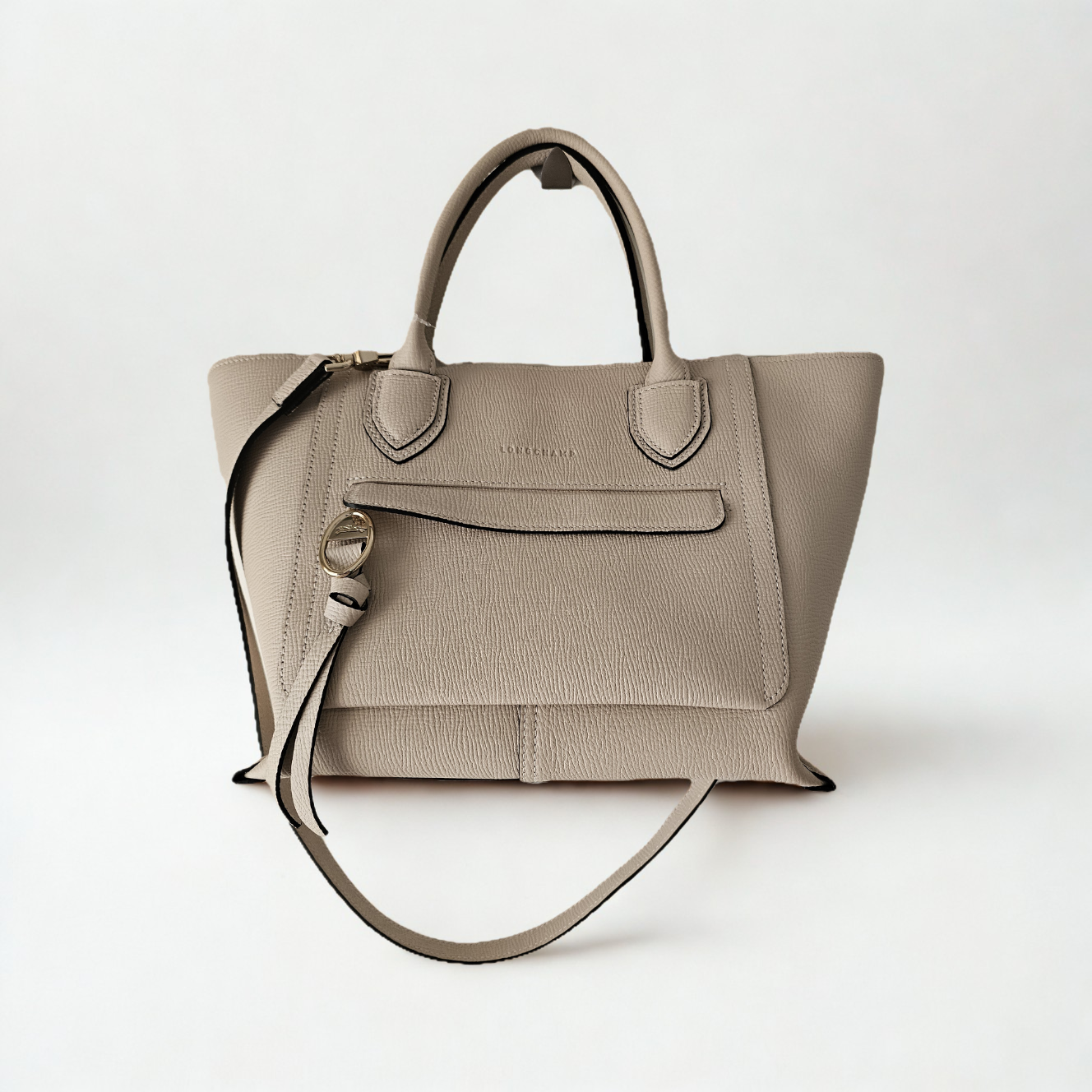 Sac cabas Longchamp taupe en cuir grainé